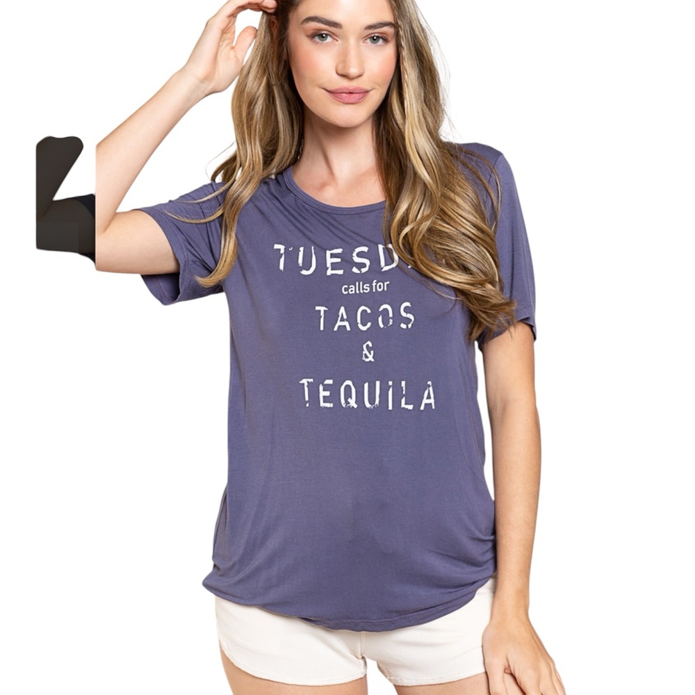17🌸Curvy Taco Tuesdays Graphic Tee Purple Navy